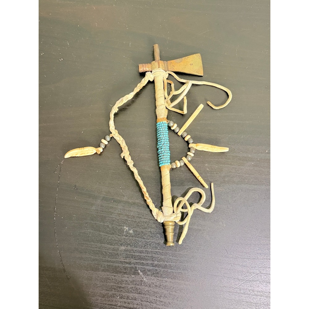 Native American Style Brass Pipe Tomahawk 8' Beaded Handle Decorative Ceremonial